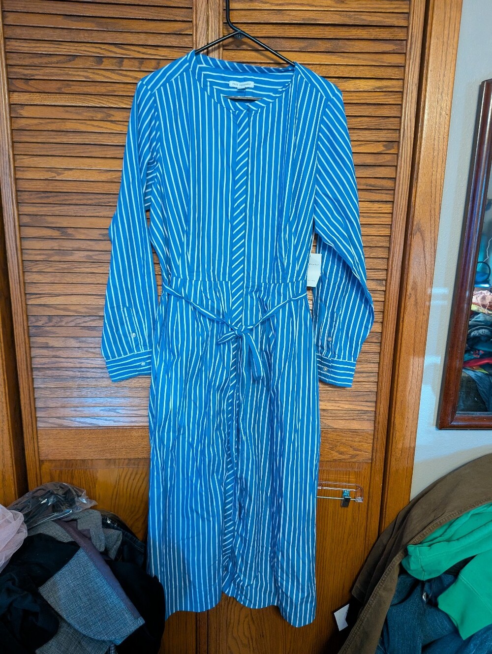 Free Assembly New Women's Maxi Dress Blue And White Stripe Button-down Size XXL